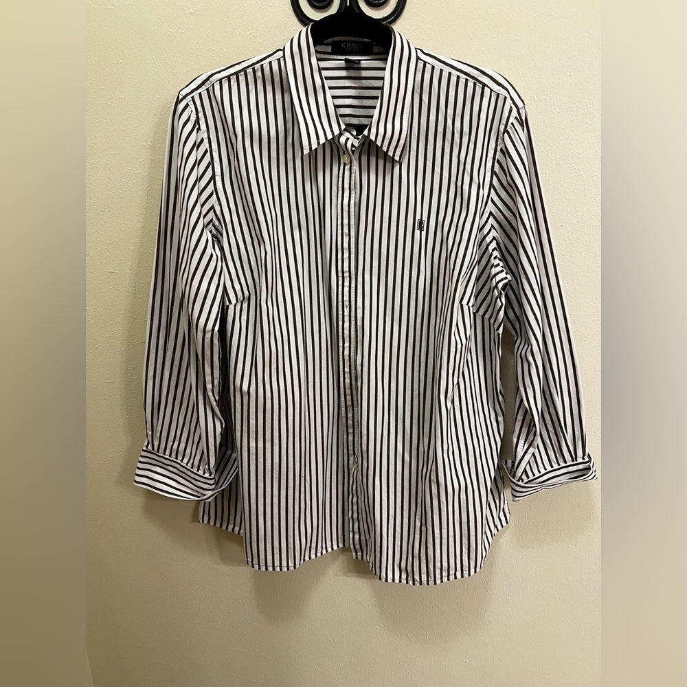 Chaps Brown and White Striped Casual Shirt